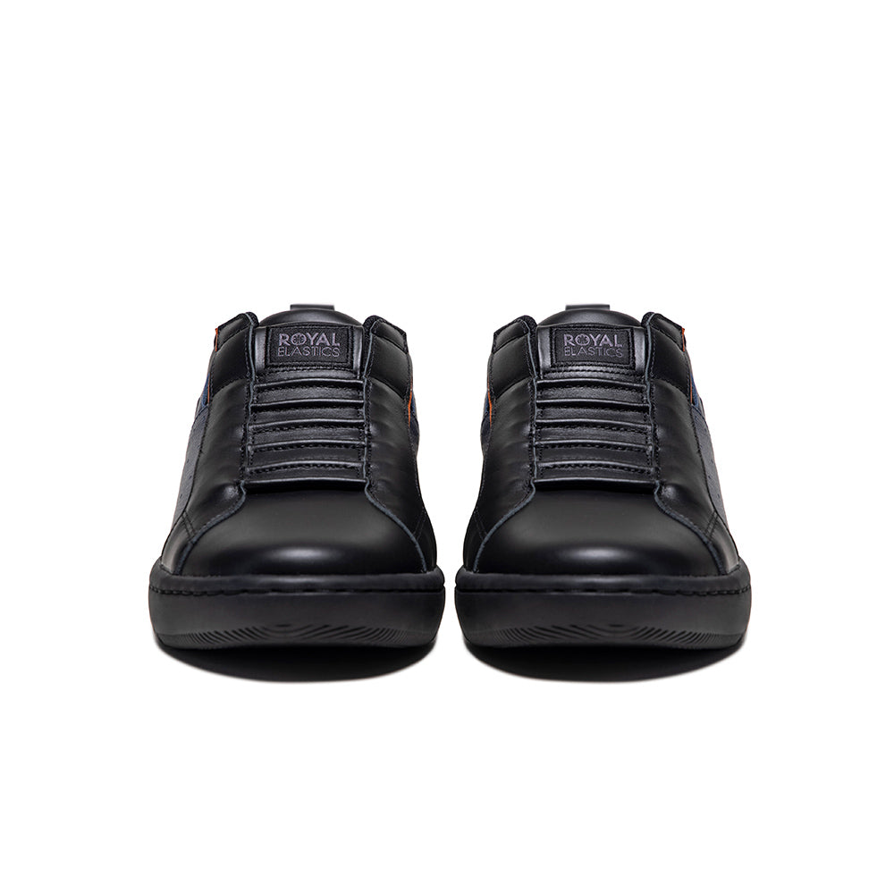 Men's Icon 2.0 Black Orange Logo Leather Sneakers 06533-982