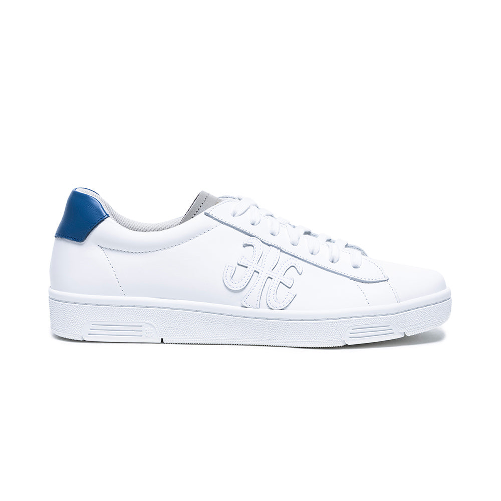 Men's Honor White Blue Logo Leather Sneakers 08021-085