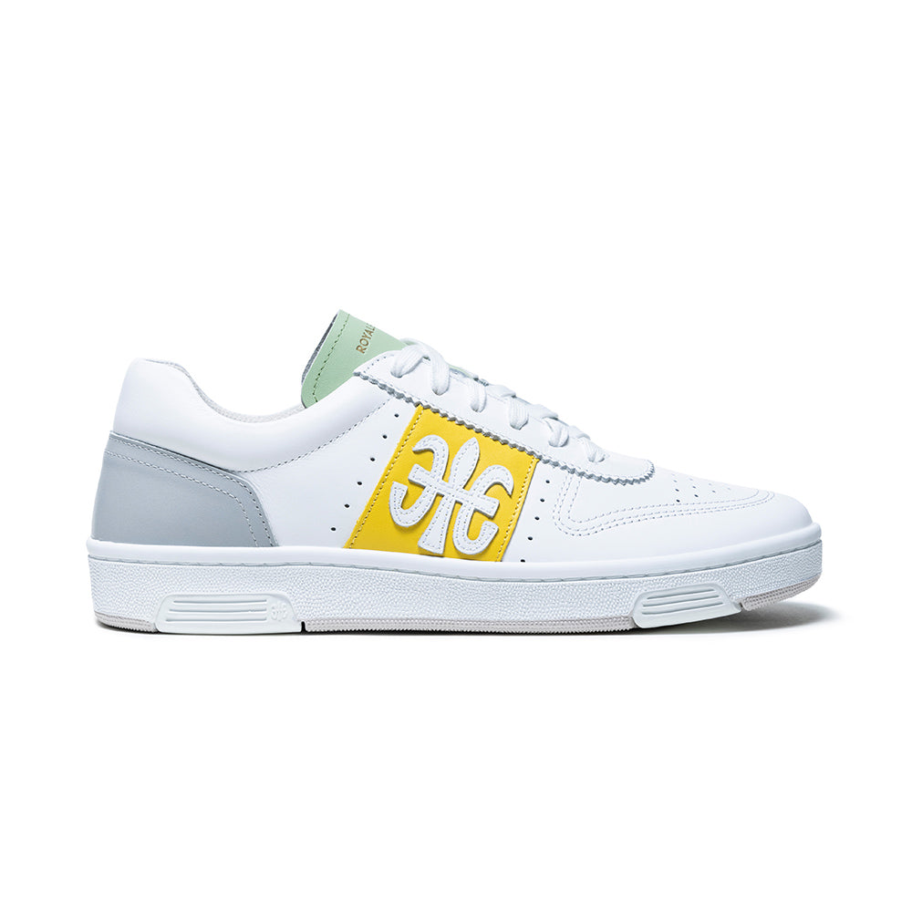 Men's Dreamer White Yellow Green Logo Leather Sneakers