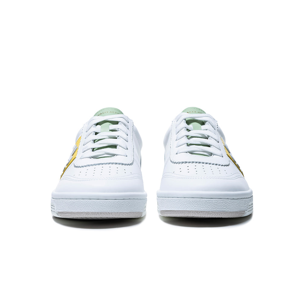 Men's Dreamer White Yellow Green Logo Leather Sneakers 08121-043