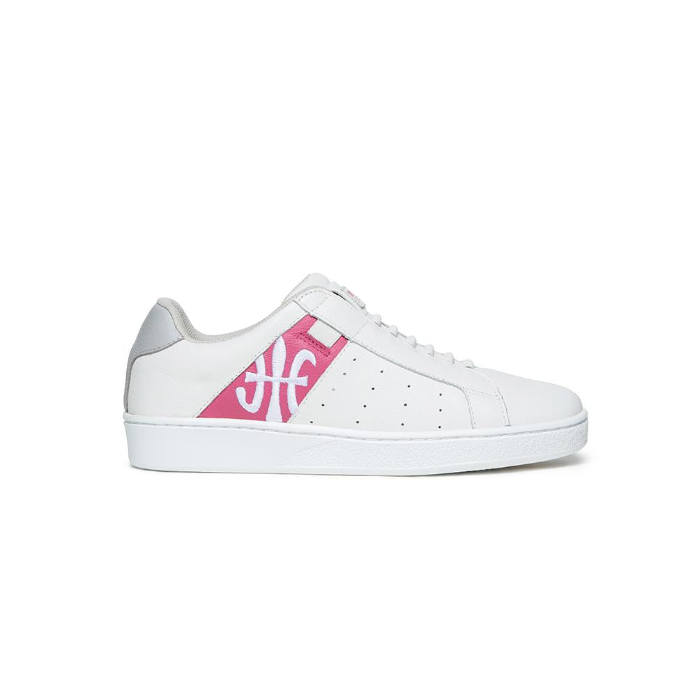 Women's Icon White Hot Pink Logo Leather Sneakers 91912-018