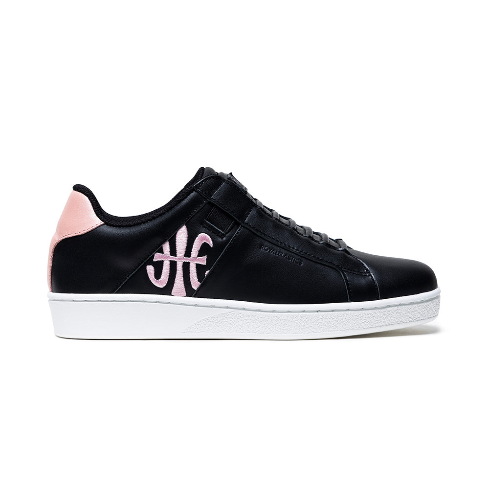 Women's Icon Black Pink Logo Leather Sneakers 91923-991