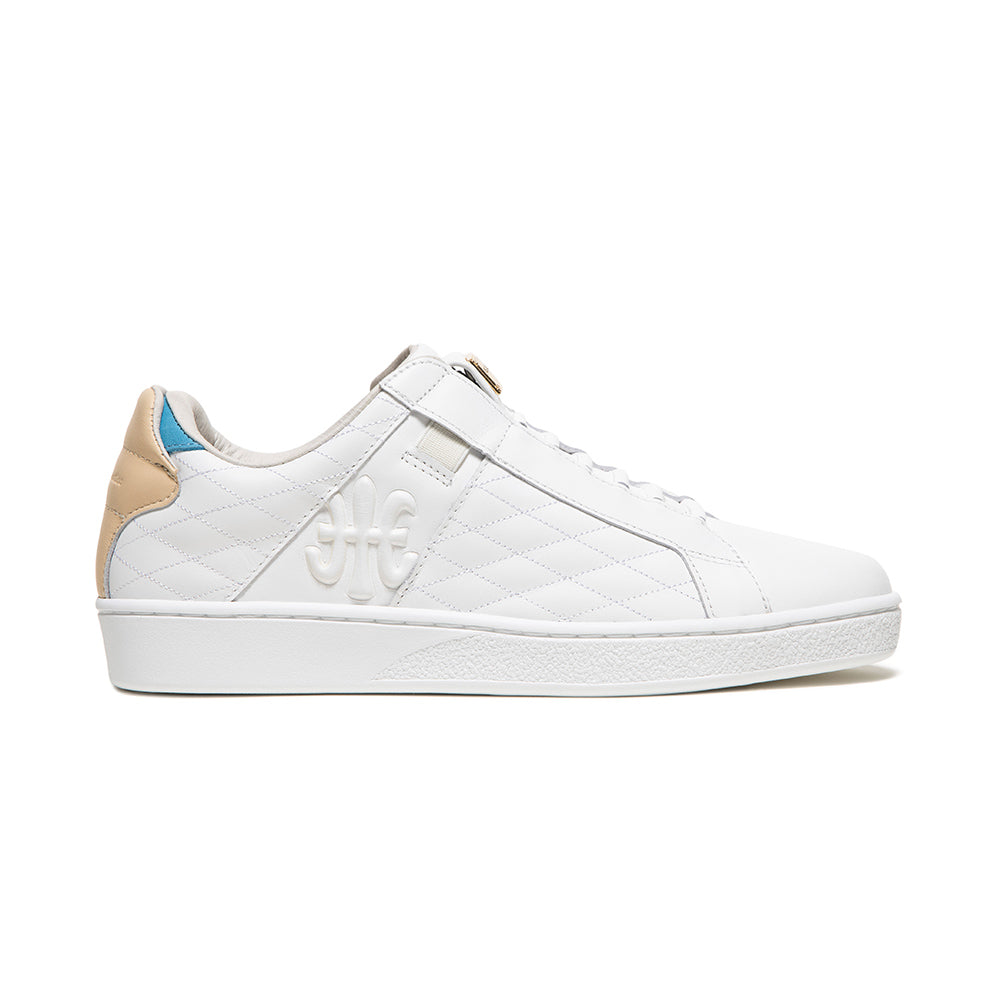 Women's Icon Lux White Brown Blue Leather Sneakers 92532-057