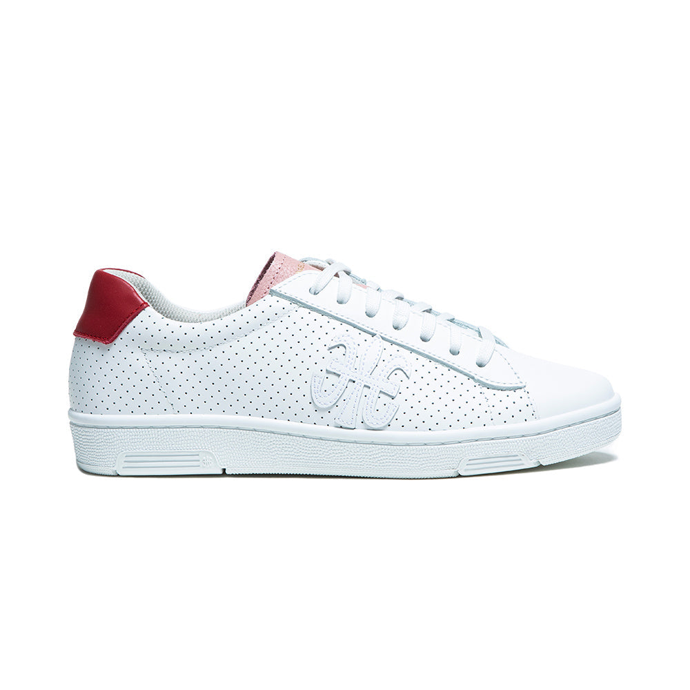 Women's Honor White Pink Red Logo Leather Sneakers 98014-011