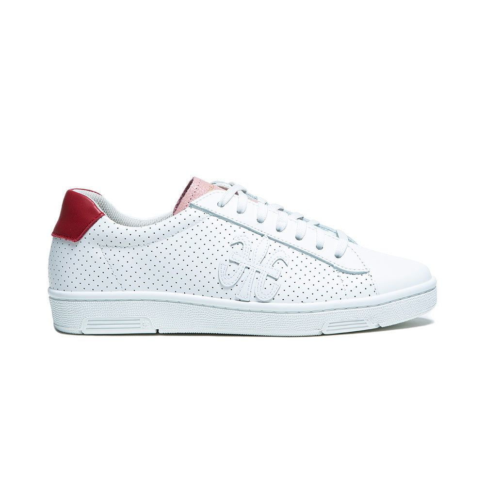 Women's Honor White Pink Red Logo Leather Sneakers