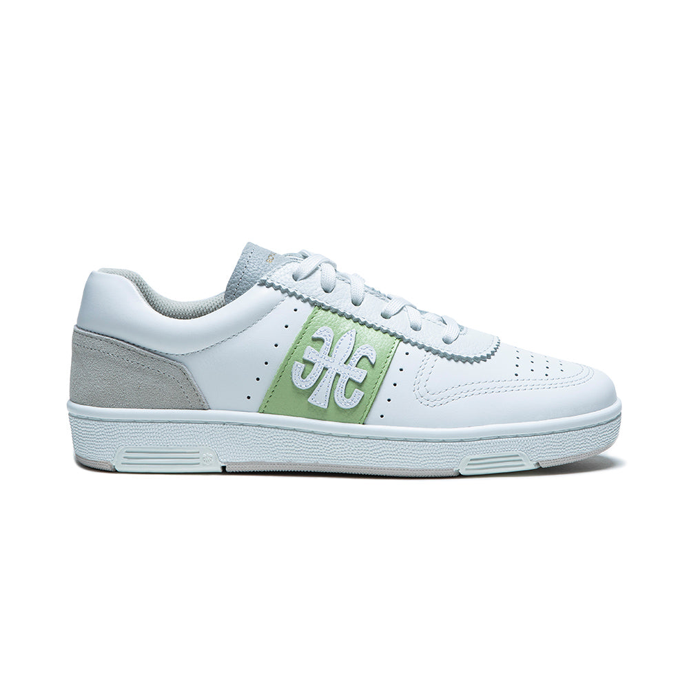 Women's Dreamer White Green Logo Leather Sneakers