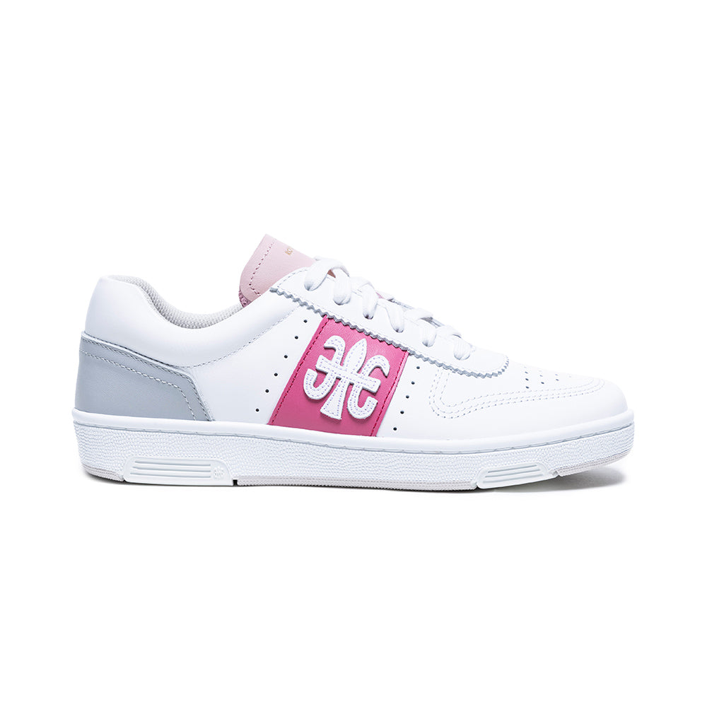 Women's Dreamer White Pink Logo Leather Sneakers 98121-011