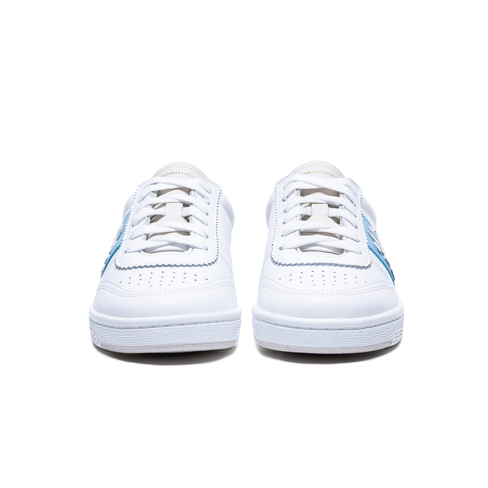 Women's Dreamer White Blue Logo Leather Sneakers