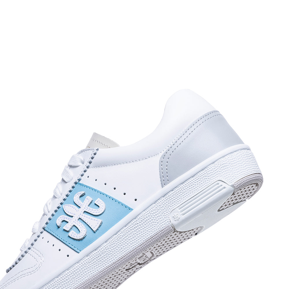 Women's Dreamer White Blue Logo Leather Sneakers