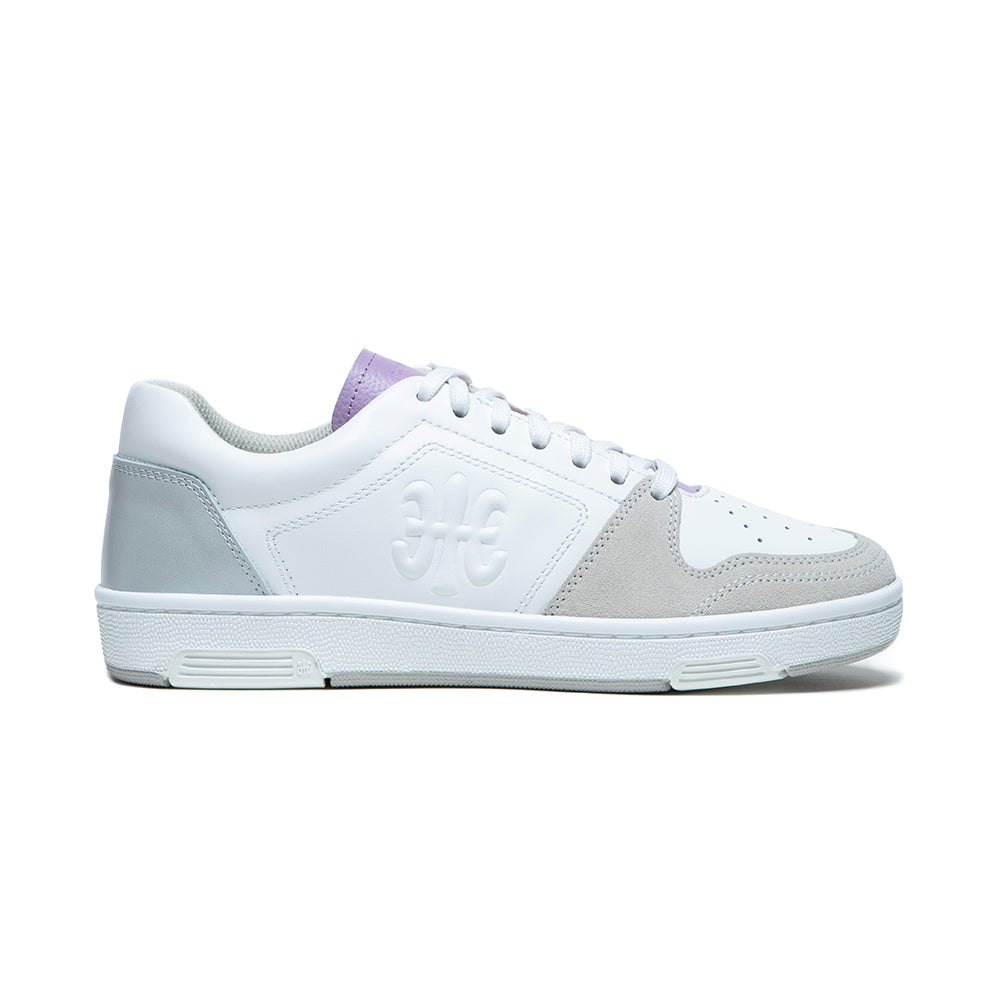 Women's Maker White Purple Gray Logo Leather Sneakers 98214-086